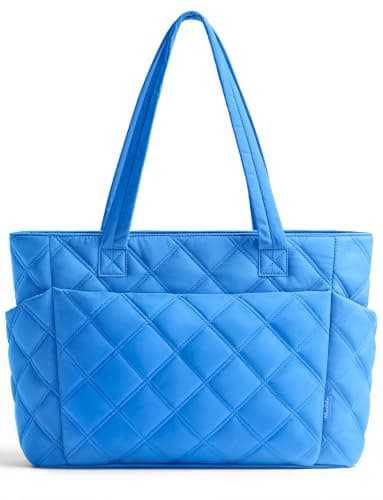 Uselike Tote Bag for Women, Lightweight Puffer Tote Work Bags with Compartments for Travel, Quilted Shoulder Bag with Zipper (Blue) - Image 1