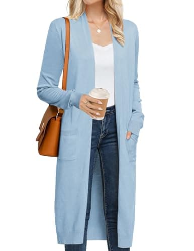 GRACE KARIN Blue Long Cardigan for Women Lightweight Spring Summer Beach Vacation Clothes (Light Blue,XL) - Image 1