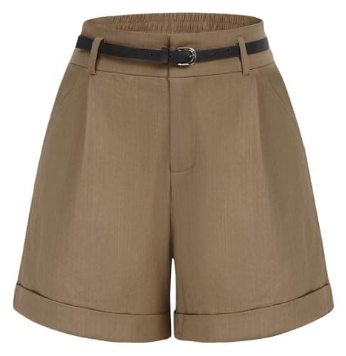 Belle Poque Women Summer Linen Shorts High Waisted Shorts for Women with Pockets (Camel,S) - Image 1