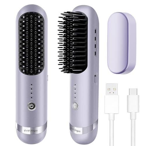 Cordless Hair Straightener Brush, 2 in 1 Curling & Straightening Brush with 200 Million Negative Ions, Mini Travel Hot Straightener Comb for Women, Fast Heating & Dual Voltage - Image 1