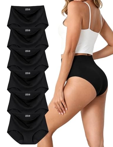 MCOWOD Womens Underwear, Seamless Underwear for Women, Briefs High Waisted, Size XL, Black, 6 Pack - Image 1