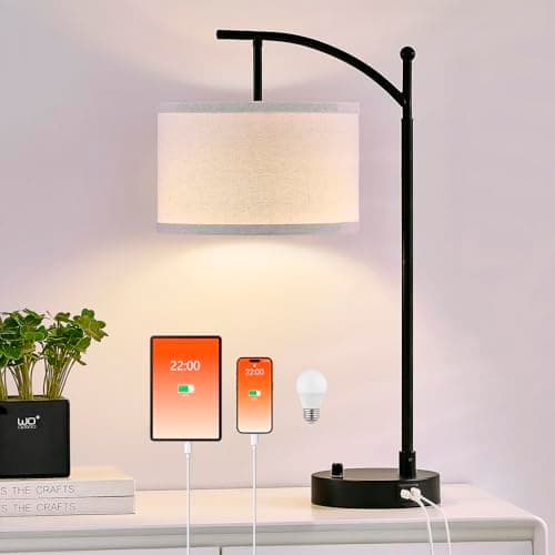 Hikczc Table Lamp for Living Room Bedroom, 23.5" Table Lamp with USB C+A Ports, Bedside Lamp for Nightstand with Linen Lamp Shade, Dimmable LED Bulb Included - Image 1