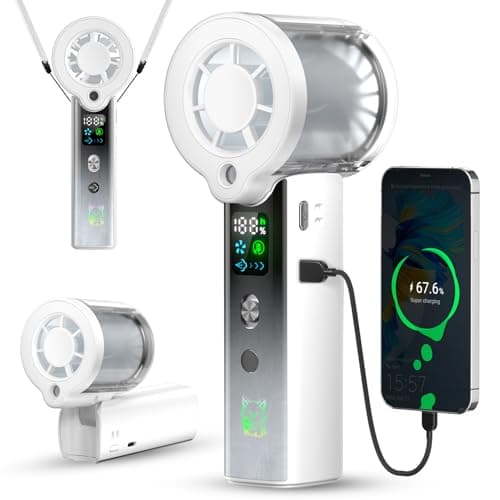 Doge&Vollar 4-in-1 Handheld Personal Fan, Rechargeable Handfan - 1-100 Variable Speed, 5000mAh Portable Travel Fan, Mist Face Fan for Skincare, Type-C Two-Way Charging with Lanyard, With light(White) - Image 1