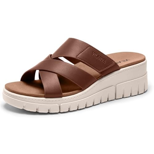 Vilanva Women's platform wedge sandals dark brown size 6 - Image 1