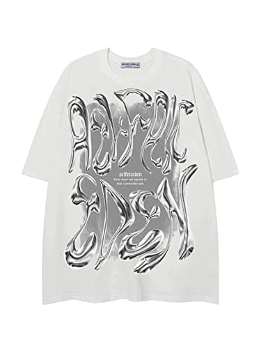 Aelfric Eden Metalic Graphic Tees Men Y2k Oversized T Shirts Women Vintage Tees Unisex Summer Tops White Large
