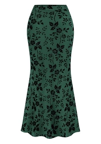 BTFBM Womens Floral Mesh Maxi Skirt 2026 Spring Summer Elastic High Waisted Boho Elegant Mermaid Long Skirts for Women(Dark Green, XX-Large) - Image 1