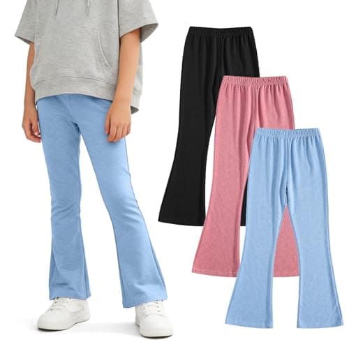 3 Pack Girl Leggings High Waisted Flare Pants Bell Bottoms Suitable for Yoga Leisure Sports School Uniforms Travel 4-13 Years