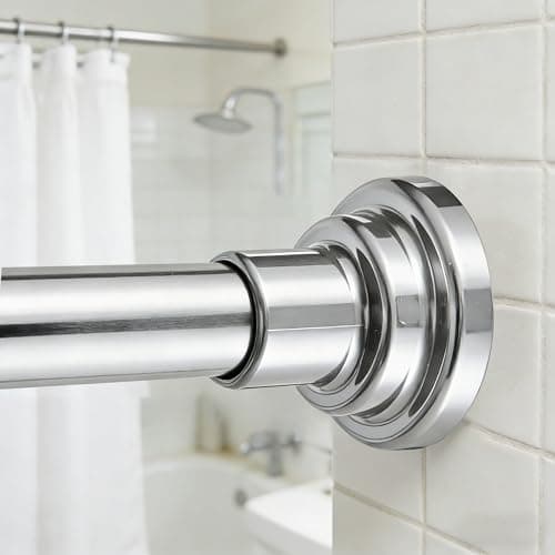 Shower Curtain Rod 1" Diameter 17-103 Heavy Duty Shower Rod Spring Adjustable Tension Curtain Rod Non-Threaded No Drill Stainless Steel Non Slip for Bathroom Window Closet Outdoor Silver - Image 1