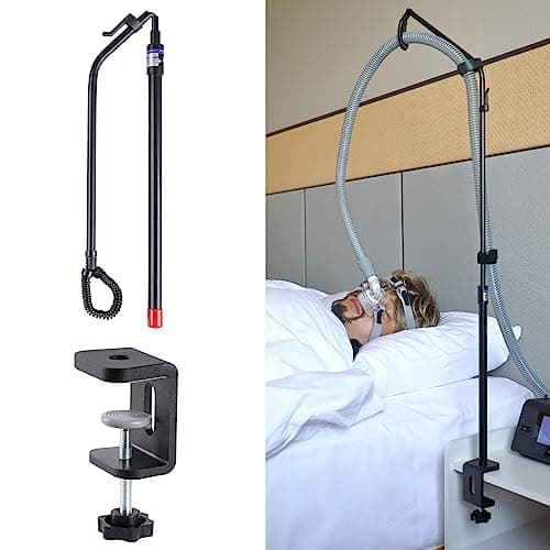 LONYEON CPAP Hose Holder - Prevent Leakage and Tangle with Height Adjustable, Removable and Rotatable - Hose Hanger Hook Organizer CPAP Accessories Supplies for Sleep, with C Clamp Base, Black - Image 1