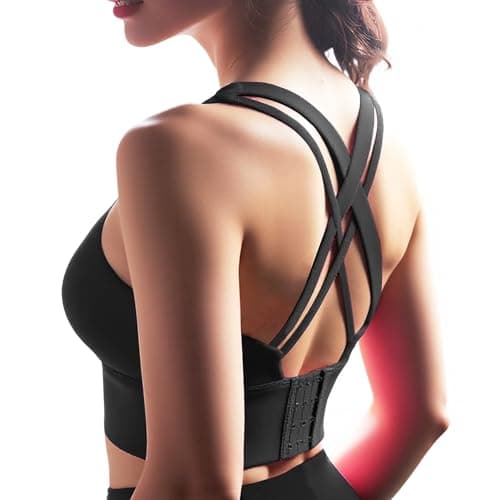 BaseTry High Impact Sports Bra for Women - Padded Seamless Support Bra with Crossed Back Design for Yoga Gym Workout Fitness Running - Cool Black, 3X-Large - Image 1