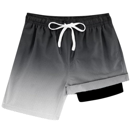 Cozople Swim Trunk for Boys Color Gradient Swim Short Commpression Anti Chafe Geometric Texture Swimsuit UPF Bathing Suit Boxer Brief Swimwear for Beach Size 8 - Image 1