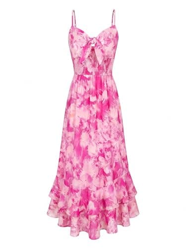GRACE KARIN Womens Maxi Floral Sundresses Summer Beach Boho Dress Spaghetti Strap Dresses Casual Fashion Clothes with Pockets Rose S - Image 1