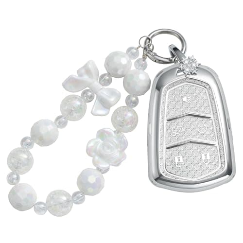 XUPEIXUN for Cadillac Key Fob Cover with Keychain, Silver TPU Key Case Protection Shell Compatible with Escalade CTS SRX XT5 ATS STS CT6 Bling Car Accessories - Image 1