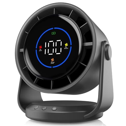 YOSHENMO Desk Fan, Turbo Table Fan for Bedroom, 100-Speed Digital Display, Low Noise, 105° Adjustable Tilt, 7.5-inch, Rechargeable Battery, Wall-Mouted Design for Home, Office, Travel Grey - Image 1