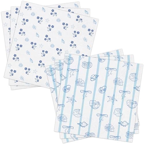 NatNarr 80 Pcs Coastal Napkins 2 Ply Blue Decoupage Napkins with Seashell Ocean Beach Napkin Decorative Napkin for Decoupage DIY Crafting Summer Party Beach Wedding Birthday - Image 1