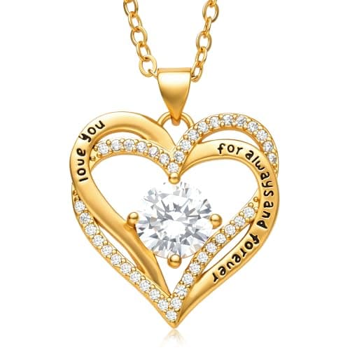 Caelishel Dainty 14K Gold Plated Double Heart Necklace, Engraved Cubic Zirconia Adjustable Choker, Hypoallergenic Minimalist Necklace(Gold) - Image 1