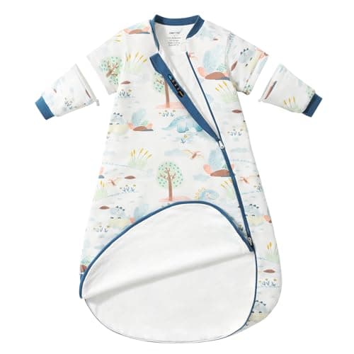 Baby Sleep Sack 3–6 Months, Cotton Sleep Sack with Detachable Long Sleeves, 1.0 TOG Wearable Blanket for Cooler Nights, 2-Way Zipper Toddler Sleeping Sack with Temperature Strip, Dinosaur - Image 1