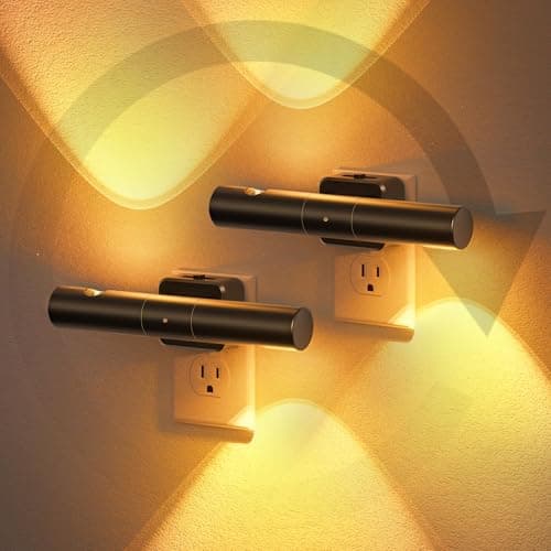 JandCase LED Amber Night Light, 180° Rotatable Night Lights Plug into Wall, 0-100LM Adjustable Brightness with Dusk-to-Dawn Sensor, Dimmable Night Lights for Bathroom Hallway Bedroom Stairway, 2 Pack - Image 1