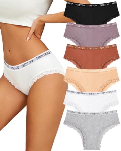 FINETOO Cotton underwear for women Cheeky Bikini Panties Low Rise Soft Lace Hipster Sexy Panty for Dailywear 6 Pack - Image 1