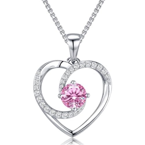 Lyniuoy Heart Birthstone Necklace for Women 18K White Gold Plated October Birthstone Pendant Necklace Birthday Anniversary Jewelry for Wife Mom Daughter with Sentimental Gift Box - Image 1