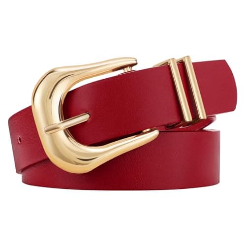 LEACOOLKEY Women's Fashion Leather Belt with Gold Buckle Ladies Waist Belts for Jeans Dress Pants - Image 1