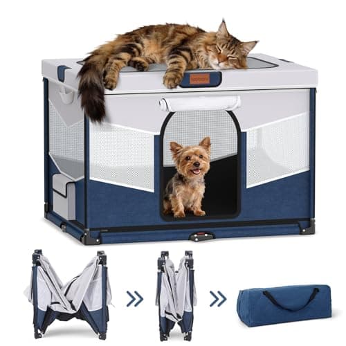 LOOBANI Foldable Dog Playpen for Small Dogs, Indoor/Outdoor Puppy Cat Playpen with Removable Washable Fabric Cover, Sturdy Steel Frame & 690D Oxford Cloth, Portable Dog Crate 32"x24"x22", Blue - Image 1