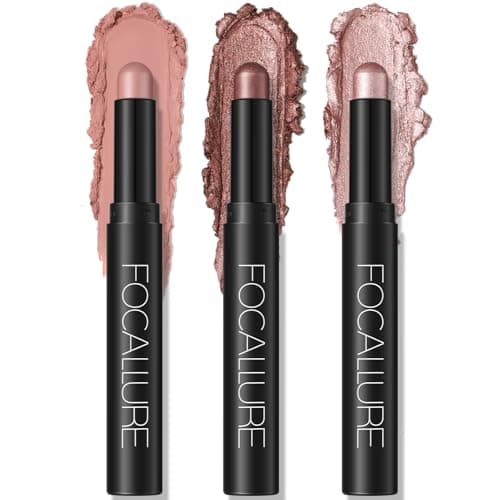 FOCALLURE 3PCS Cream Eyeshadow Stick Sets,Matte and Shimmer Eye Brightener, Light to Dark Pink Pencil,Long Lasting Eye Shadow Highlighter Makeup,Rose Hangover - Image 1