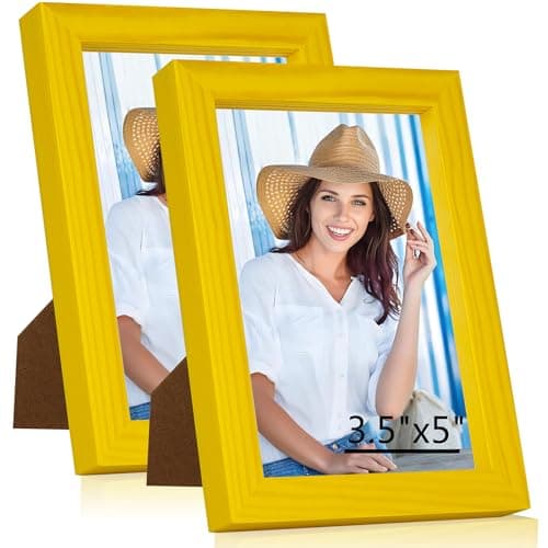 WTAQR Picture Frames,3.5x5 picture frame Set of 2,Picture Frame with HD Plexiglass,Display Pictures 3.5x5 without Mat,Vertical and Horizontal Wall Hanging Photo Frame,Yellow Frame - Image 1