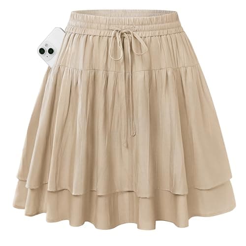 Kate Kasin Womens Mini Skirts with Shorts Underneath, Flowy Ruffle Skorts Y2K, Tennis Skirts with Pockets 2026 M Khaki - Image 1