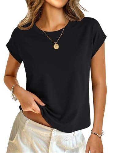 GKBK Cotton Cap Sleeve Womens Tops Crop High Neck Short Sleeve Summer Cute Casual Shirts Boxy Spring Clothing Outfits Black - Image 1
