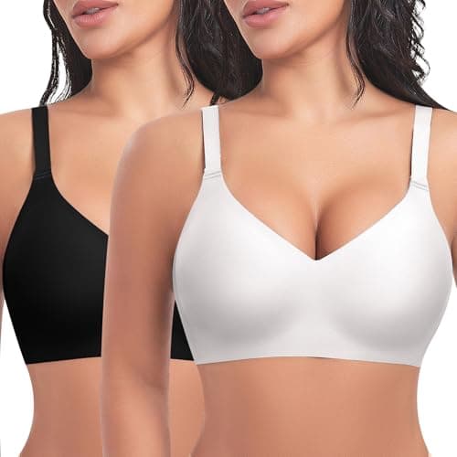Ganado Bras for Women No Underwire Wireless Comfortable Push Up Bra Padded Full Coverage Everyday Bras (Black+White, XX-Large) - Image 1