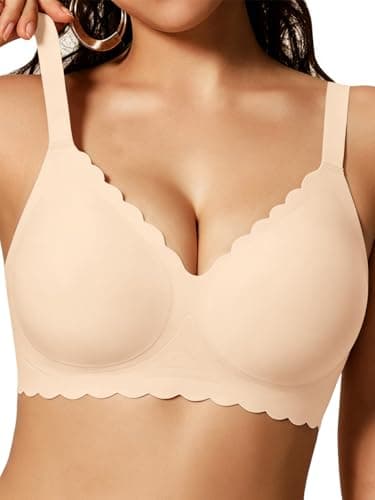 COCOMARTS Jelly Bras for Women No Underwire Scalloped Push Up Seamless Full Coverage Plunge Bralettes Wireless Tshirt Bras Nude Small - Image 1