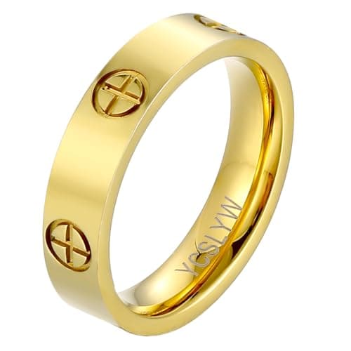 YCSLYW Ladies Stainless Steel Ring Love Friendship Ring Golden High Polishing, low allergy Wedding Jewelry Valentine's Day Birthday Gift, 5-10 - Image 1
