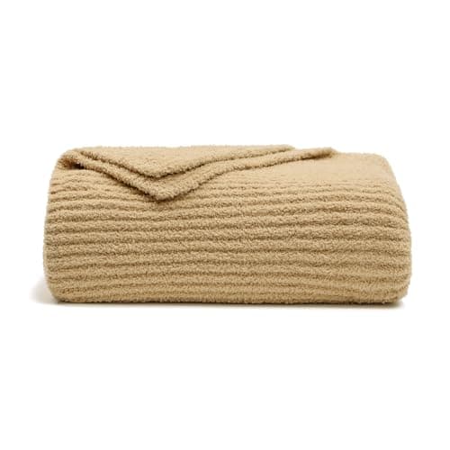 bearberry Soft Rib Knit Blanket Thin Warm & Breathable - Snuggly Minky Throw for Everyday Use, Travel, Chair | All-Season Machine Washable for Couches, Gifts, Family (Camel, 50”x60”) - Image 1