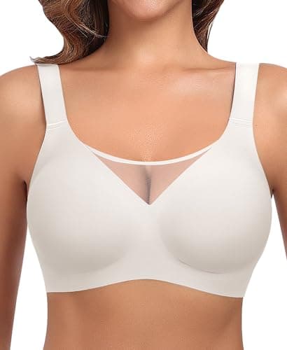 Ganado Wireless Bras for Women Full Coverage Mesh Seamless Supportive Comfortable Bras No Wire T Shirt Bra Padded Bralette (White, 3X-Large) - Image 1