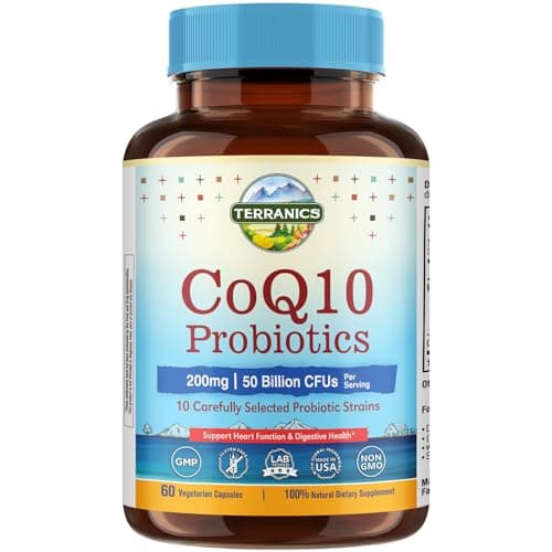 Terranics CoQ10 Probiotics for Women & Men, CoQ10 200 mg, 50 Billion CFUs 10 Probiotic Strains, for Energy Heart & Digestive Health, 60 Vegetarian Capsules - Image 1
