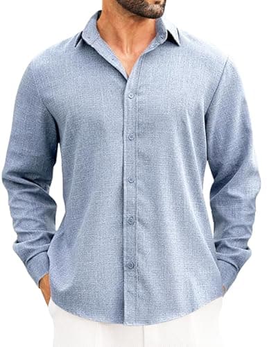 LETSEE Men's Linen Blend Button Down Shirt – Lightweight Long Sleeve Casual Shirt for Beach, Vacation & Wedding - Image 1