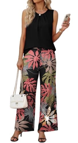 WIHOLL Two Piece Sets for Women Vacation Summer Outfits Beach Vacation Clothes Lounge Sets Casual Fashion Airport Travel Matching Set Clothing Wide Leg Pants Set 2026 Pajamas M - Image 1