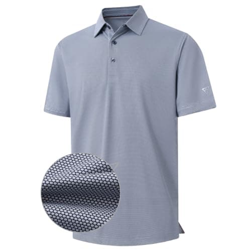 M MAELREG Mens Golf Shirts Short Sleeve Jacquard Casual Performance Moisture Wicking Collared Polo Shirts for Men Navy - Image 1