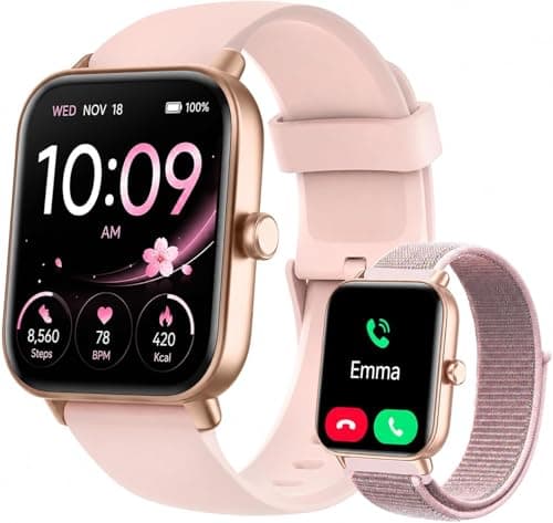 Quican Smart Watches for Women, Compatible with iPhone & Android, Fitness Tracker Watch with Alexa & Calling, Heart Rate Sleep Monitor, Waterproof, Gifts for Women, 2 Bands,1.8 Inches Light Pink - Image 1