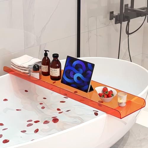 Cumeysnon Clear Acrylic Bathtub Tray Luxury Bath Tub Tray Caddy for Tub Waterproof Bathtub Shelf Organizer Bathroom Accessories Spa Relaxation Housewarming Gifts New Mom Gifts (39",Orange) - Image 1