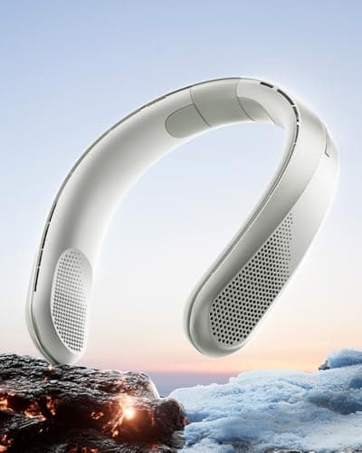 RANVOO Neck Fan, 120° Stable Adjustable Width, 360° Cooling Bladeless, Ultralight 0.7 lb, 3 Speeds, 4000mAh Battery Powered Fan, Instant Relief from Hot Flashes, Portable Outdoor Fan for Travel, White - Image 1