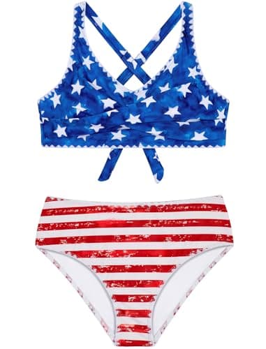 HOZIY Girls Fourth of July Swimsuit Teens Girls 2 Piece Bikini Sets Tween American Flag Bathing Suits Juniors Swimming Suit Swimwear Size 14-16 - Image 1