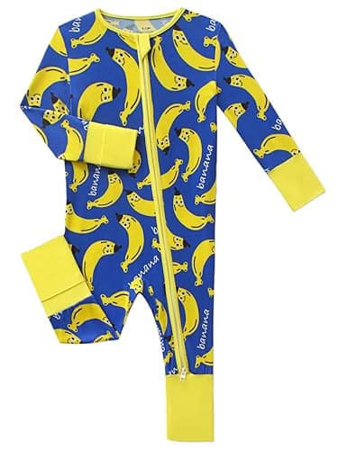 Joonberry Unisex Baby Bamboo Viscose Long Sleeve Romper, Cute Prints Zipper Footless Jumpsuit, Toddler One-Piece Outfits(Cartoon Banana, 8-12M) - Image 1