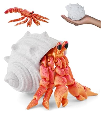 GemmiCho 3D Printed Animals, 7.8" 3D Printed Hermit Crab with Shell, 3D Printed Toys for Stress Relief, Animals Figurines Fidget Crab Toy for Boys Kids Teen 5-7 4-6 8-12 (Red)