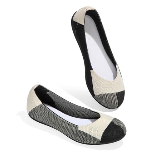 ATHMILE Women’s Flat Shoes Knit Dress Black Flats Shoes Round Toe Slip On Ballerina Walking Flats Shoes for Woman Low Wedge Comfort Soft Sizen 8 - Image 1