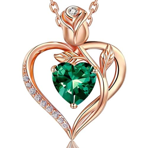 1.2CT Rose Heart Necklace Option of Moissanite or Lab-Grown Sapphire Ruby Emerald&More Necklace for Women Birthstone Girlfriend Necklace S925 Sterling Silver 18K White/Rose Gold Plated D Color VVS1 Gift for Wife Mother Daughter for Birthday Anniversary Mothers Day Necklace for Mom Engraved 'I LOVE YOU' Flower Floral Necklace - Image 1