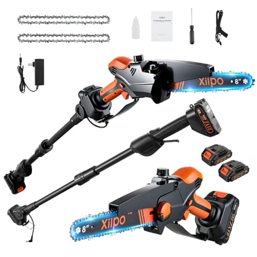 2-in-1 Cordless Electric Pole Saw & 8 Inch Mini Chainsaw, 15FT Max Reach, Adjustable Cutting Head, 2×21V Batteries, Automatic Lubrication, Tool-Free Tension Tree Trimmer Pruner for Branch Cutting - Image 1