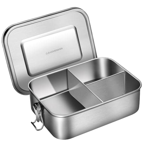 G.a HOMEFAVOR Stainless Steel Bento Lunch Box, Metal Lunch Container with 3-Compartment, 1200 ml, Ideal for Work & Travel, Meal Prep, Leak Proof, Dishwasher Safe - Image 1
