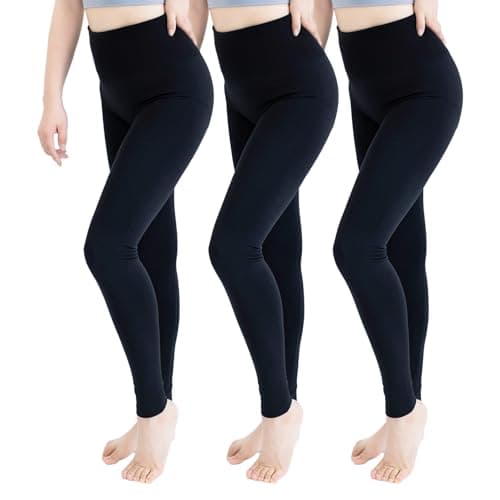 TRIUNION 3 Pack Fleece Lined Leggings Women - High Waisted Winter Leggings for Women Tummy Control Warm Yoga Workout Pants, Black,S/M - Image 1